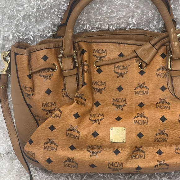 MCM Visetos Drawstring Leather Trimmed Tote - Picture 2 of 15